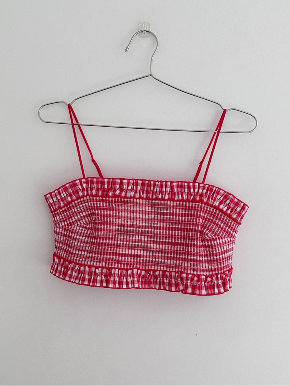 Colsie Women's Red Gingham Ruched Bandeau Bralette | Size XL | Cottagecore Style